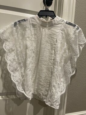 White Lace Flutter Sleeve Women’s Top